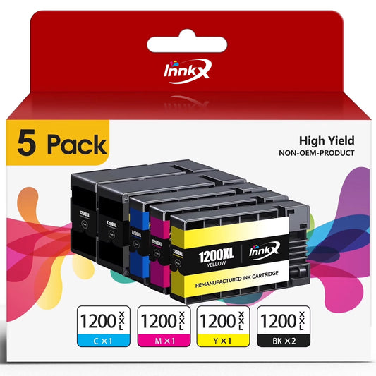 1200XL Ink Cartridges Compatible For Canon 1200 Ink Cartridges With MAXIFY MB2020 MB2320 MB2120 MB2720 MB2350 MB2050 Use（2×Black, Cyan, Magenta, Yellow，5-Pack）