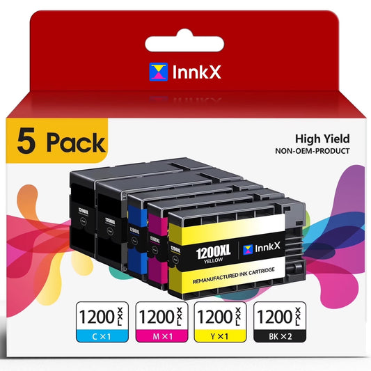 1200XL Ink Cartridges Compatible For Canon 1200 Ink Cartridges With MAXIFY MB2020 MB2320 MB2120 MB2720 MB2350 MB2050 Use（2×Black, Cyan, Magenta, Yellow，5-Pack）
