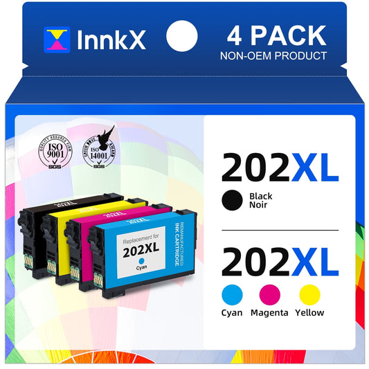 202 Ink Cartridges for Epson 202XL 202 Ink Cartridges Compatible for Epson XP-5100 WF-2860 Printer (4 Pack, 1 Black 1 Cyan 1 Magenta 1 Yellow)