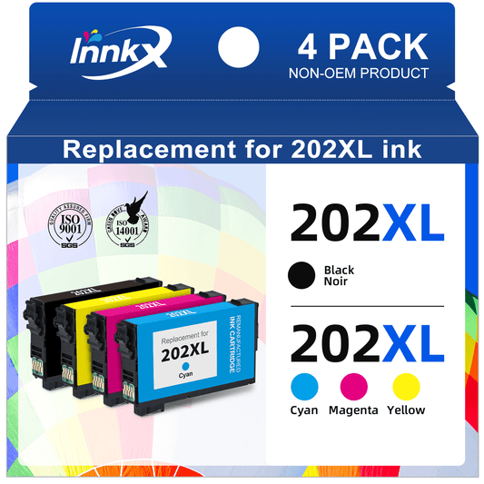 202 Ink Cartridges for Epson 202XL 202 Ink Cartridges Compatible for Epson XP-5100 WF-2860 Printer (4 Pack, 1 Black 1 Cyan 1 Magenta 1 Yellow)