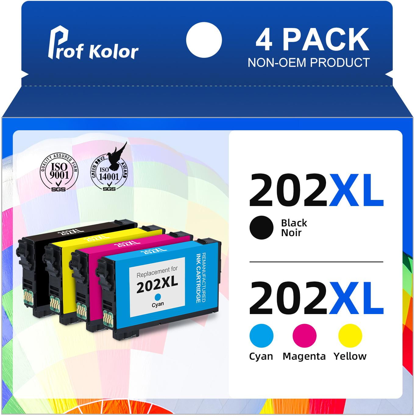 202 Ink Cartridges for Epson 202XL 202 Ink Cartridges for Epson XP-5100 WF-2860 Printer (4 Pack, 1 Black 1 Cyan 1 Magenta 1 Yellow)