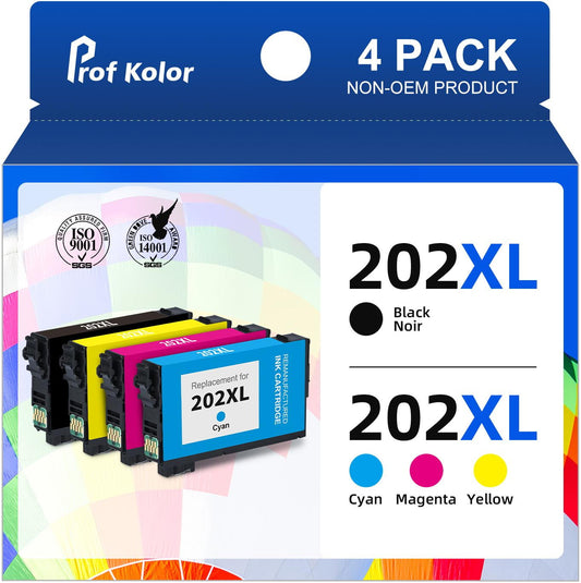 202 Ink Cartridges for Epson 202XL 202 Ink Cartridges for Epson XP-5100 WF-2860 Printer (4 Pack, 1 Black 1 Cyan 1 Magenta 1 Yellow)