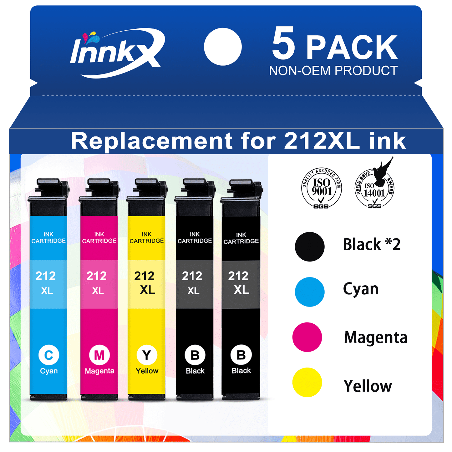 212XL Ink Compatible for Epson 212 Ink for Epson 212XL Ink Cartridges  for Epson XP-4105 XP-4100 WF-2850 WF-2830 Printer(5 Pack,2 Black,1 Cyan,1 Magenta,1 Yellow)