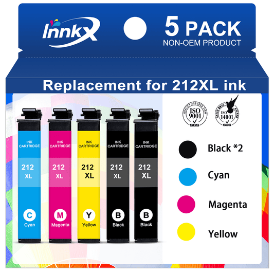 212XL Ink Compatible for Epson 212 Ink for Epson 212XL Ink Cartridges  for Epson XP-4105 XP-4100 WF-2850 WF-2830 Printer(5 Pack,2 Black,1 Cyan,1 Magenta,1 Yellow)