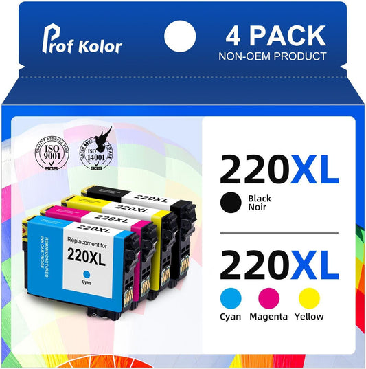 220XL Ink Cartridge for Epson 220XL 220 XL Ink Cartridges for Epson WF-2760 WF-2750 WF-2650 WF-2630 XP-420 XP-320 Printer(4-Pack,1 Black,1 Cyan,1 Magenta,1 Yellow)