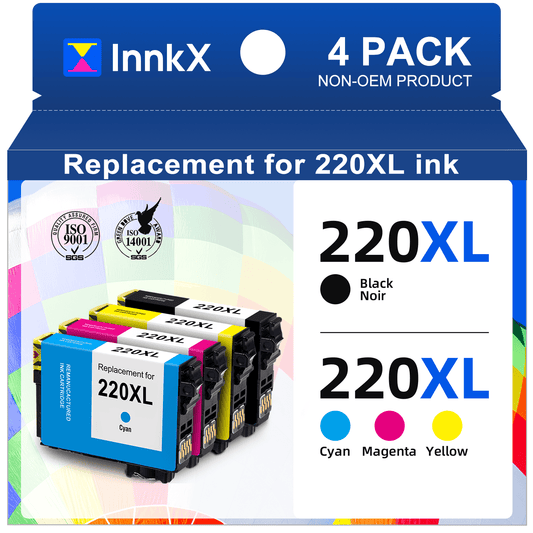 220XL Ink Cartridge Compatible for Epson 220XL 220 XL Ink Cartridges Compatible for Epson WF-2760 WF-2750 WF-2650 WF-2630 XP-420 XP-320 Printer(4-Pack,1 Black,1 Cyan,1 Magenta,1 Yellow)