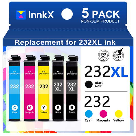 232XL 232 Ink Cartridges Replacement for Epson 232xl Ink Cartridge for Epson 232 Printer Ink (2 Black, 1 Cyan, 1 Magenta, 1 Yellow 5 Pack)