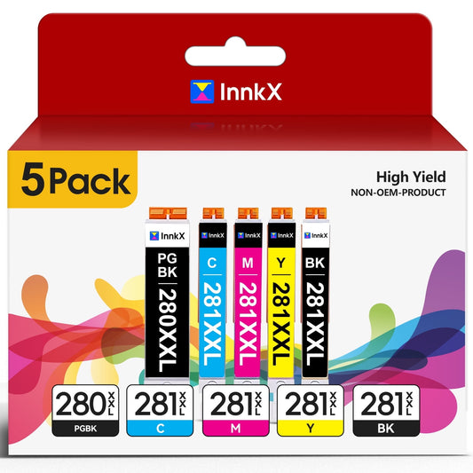 280 281 Ink Cartridge for Canon 280 and 281 Ink PGI-280XXL CLI-281XXL for Canon TR8620 TS9520 TR8520 TS6220 TS6320 Printer (PGBK, Black, Cyan, Magenta, Yellow, 5 Pack)