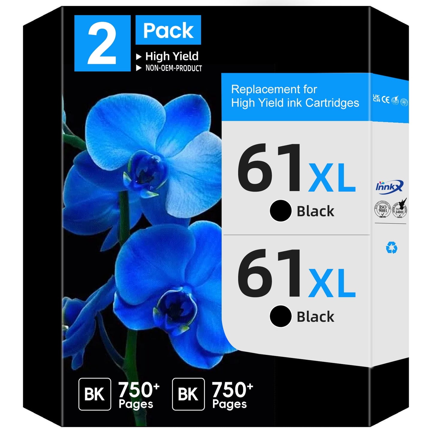 61XL 61 Ink Cartridges Compatible for Printer Ink HP 61 Black, 2Pack Black ink cartridge