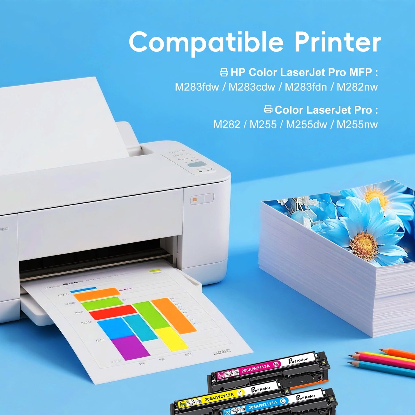 206A 206X Toner Cartridge Compatible for HP 206A 206X for Color Laserjet Pro MFP M283fdw M283cdw M283fdn M282nw Pro M255dw M255nw M283 M255 Printer W2110A W2110X