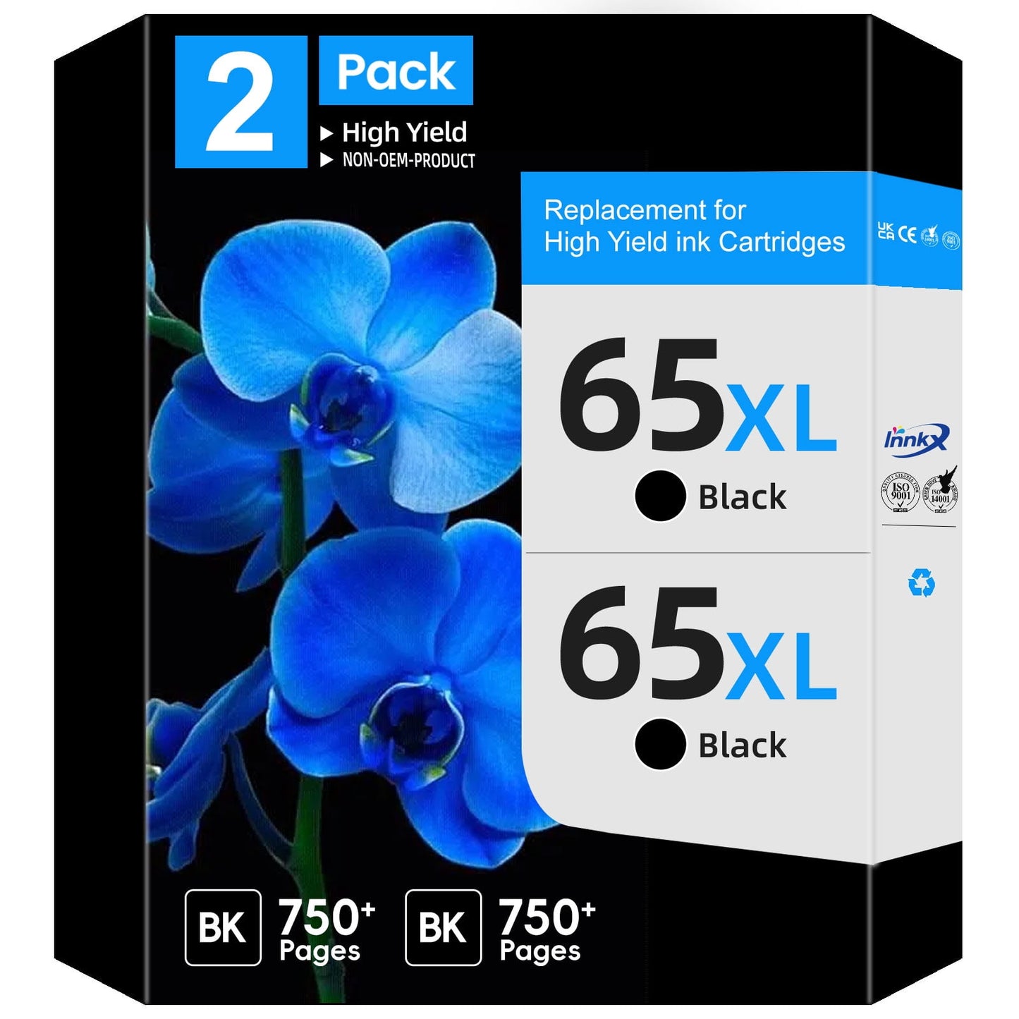 65XL 65 Ink Cartridges, Compatible for HP 65 Black Ink Cartridges,2 Pack