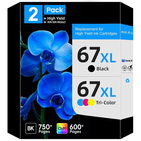 67XL 67 Ink Compatible for HP 67 Ink Cartridge for HP Ink 67 Work for HP DeskJet 2700e 2752 2755e HP Envy 6000 6055e Printers (Black, Tri-color)