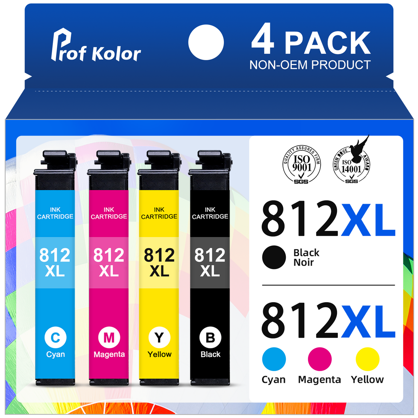 812XL Ink Cartridges for Epson 812XL 812 Ink Cartridges for Epson Workforce Pro WF-7820 WF-7840 EC-C7000 Printer (4 Pack,1 Black 1 Cyan 1 Magenta 1 Yellow)