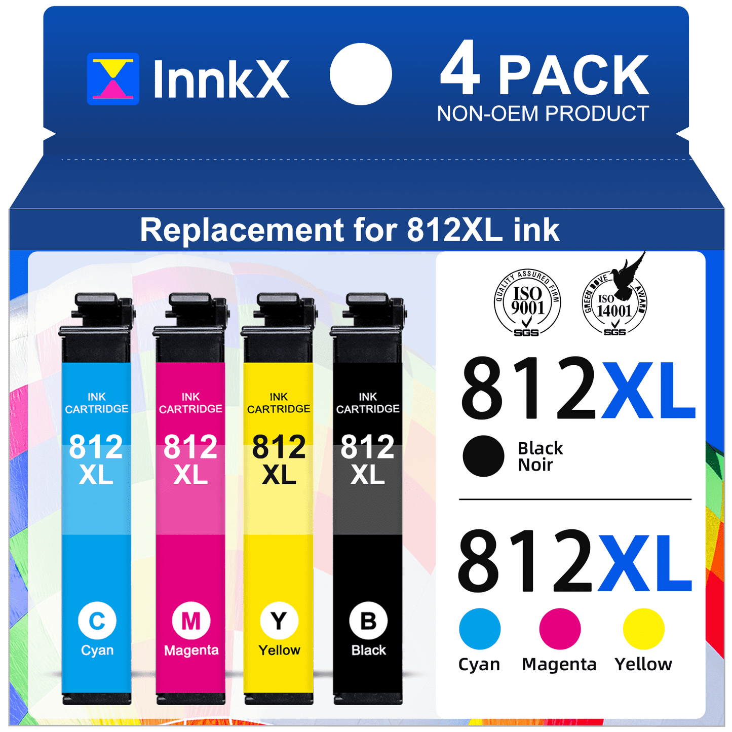 812XL  812 Ink Cartridges for Epson 812 Ink Cartridges Compatible  for Epson Workforce Pro WF-7820 WF-7840 EC-C7000 Printer (4 Pack,1 Black 1 Cyan 1 Magenta 1 Yellow)