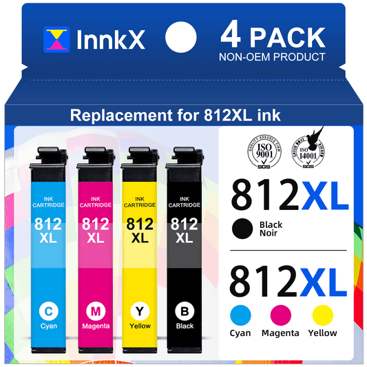 812XL  812 Ink Cartridges for Epson 812 Ink Cartridges Compatible  for Epson Workforce Pro WF-7820 WF-7840 EC-C7000 Printer (4 Pack,1 Black 1 Cyan 1 Magenta 1 Yellow)