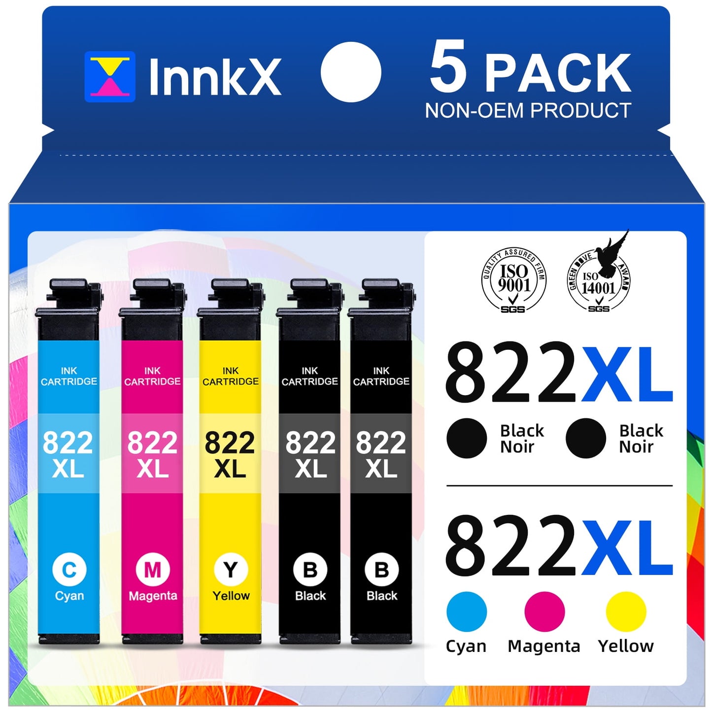 822XL Ink Cartridges Compatible for Epson 822 Ink Cartridges for Epson 5 Pack 822 Epson Ink for Printer Ink Epson 822