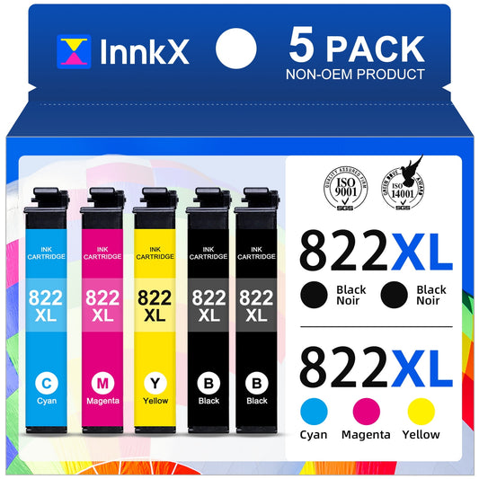 822XL Ink Cartridges Compatible for Epson 822 Ink Cartridges for Epson 5 Pack 822 Epson Ink for Printer Ink Epson 822