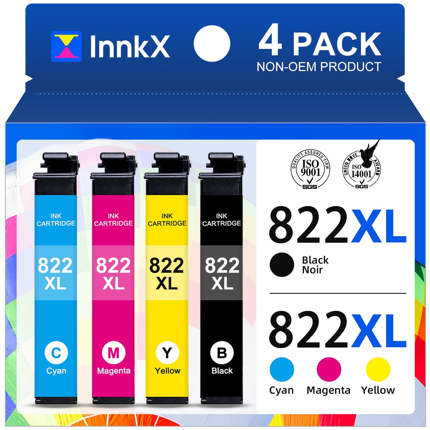 822XL Ink Cartridges for Epson 822 Ink Cartridges for Epson Workforce Pro WF-3820 WF-4833 WF-4820 WF-4830 WF-4834(Black, Cyan, Magenta, Yellow,4-Pack)