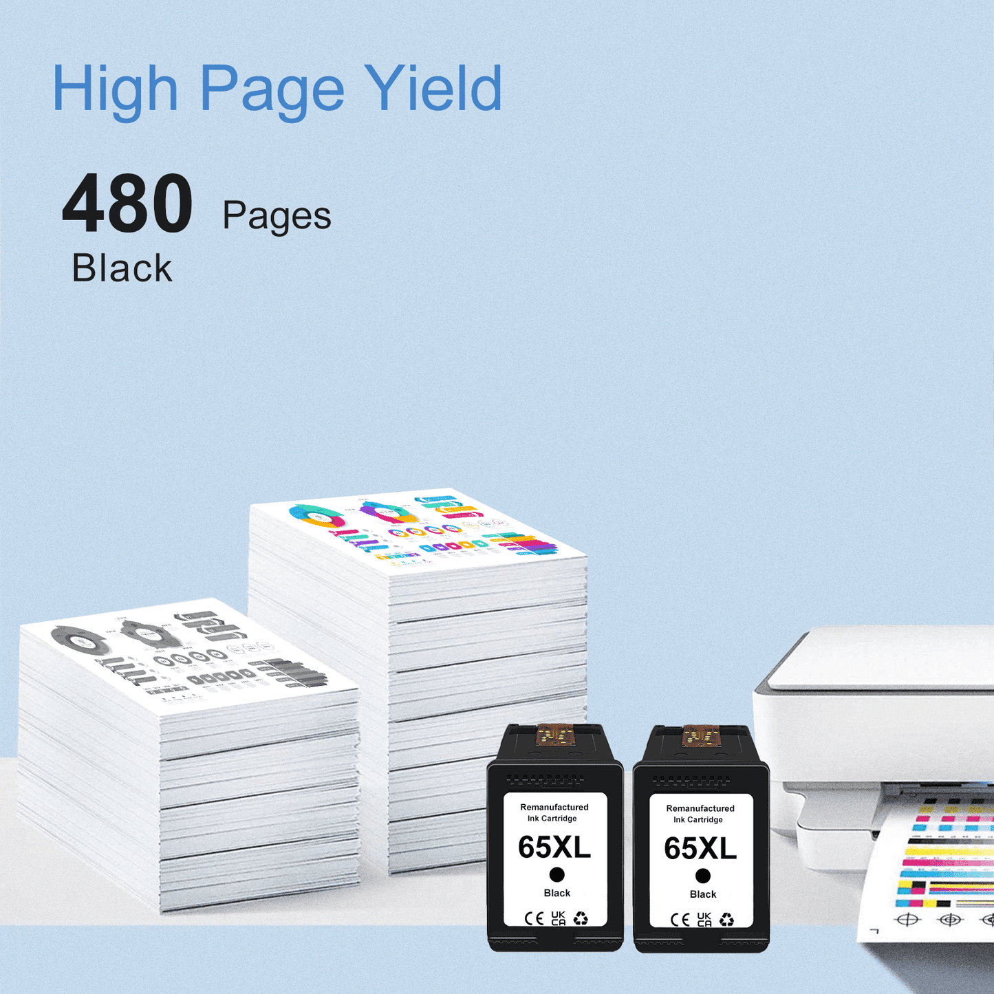 65 Ink Cartridges, for HP 65 Black Ink Cartridges, 2 Pack