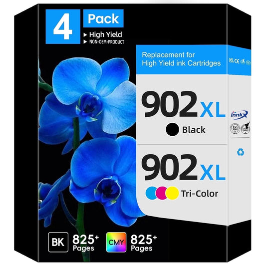 902 Ink Cartridges Compatible for  HP 902XL Ink Cartridges (4-Pack) Work With Officejet Pro 6978 6974 6975 6960 Officejet 6951 6954 6956 Printers