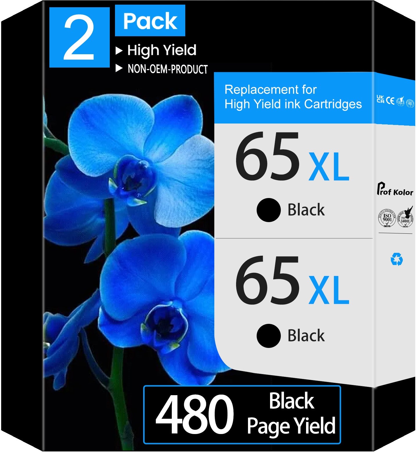 65 Ink Cartridges, for HP 65 Black Ink Cartridges, 2 Pack