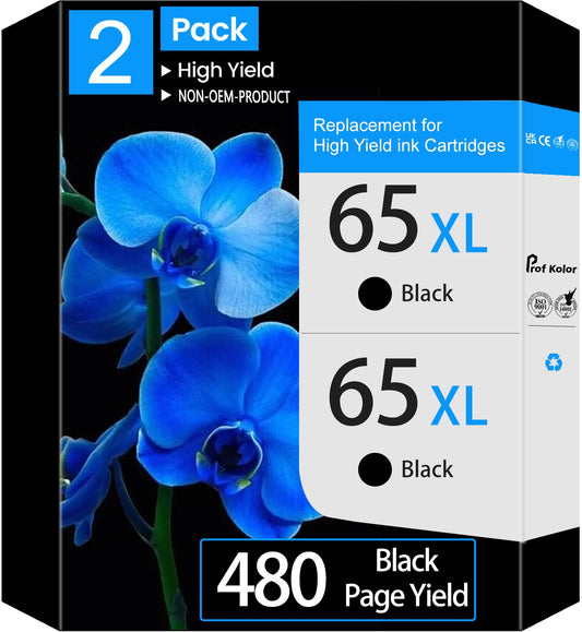65 Ink Cartridges, for HP 65 Black Ink Cartridges, 2 Pack